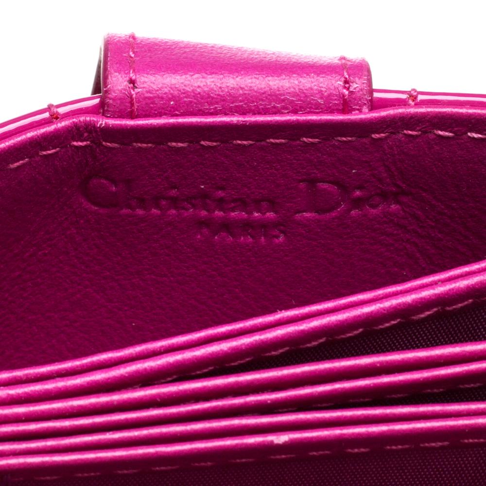 Women's Dior Fuchsia Cannage Patent Leather Lady Dior Gusset Card Case