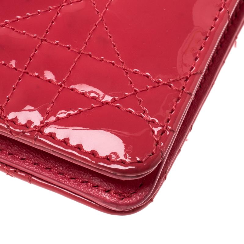 Dior Fuchsia Cannage Patent Leather Lady Dior Wallet 2