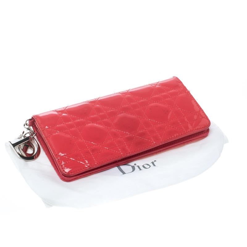Dior Fuchsia Cannage Patent Leather Lady Dior Wallet 3