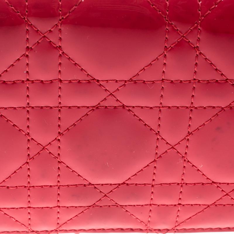 Red Dior Fuchsia Cannage Patent Leather Lady Dior Wallet