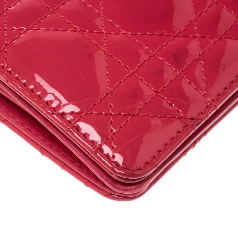 Dior Fuchsia Cannage Patent Leather Lady Dior Wallet 1