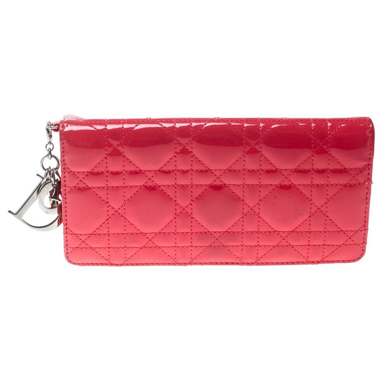 Dior Fuchsia Cannage Patent Leather Lady Dior Wallet