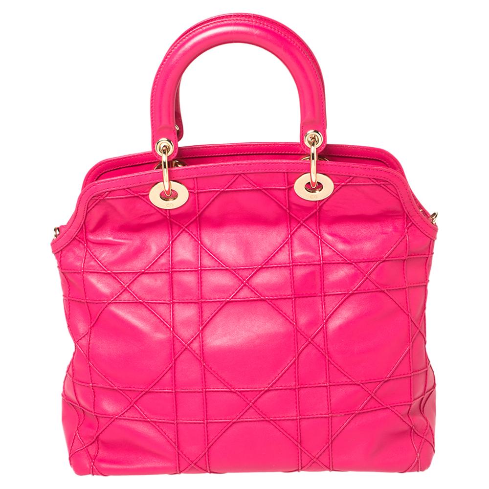 Pink Dior Fuchsia Cannage Quilted Leather Granville Tote