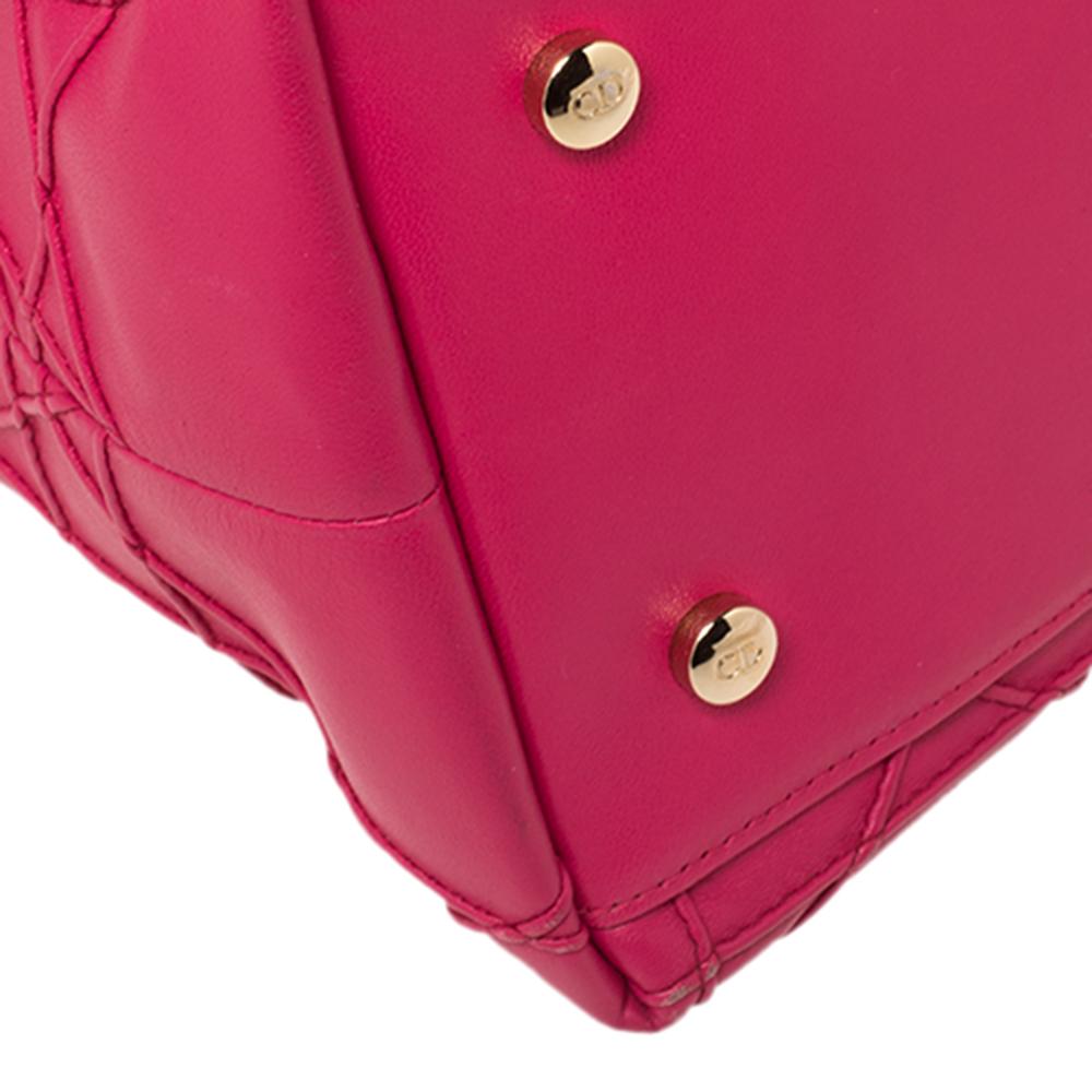 Women's Dior Fuchsia Cannage Quilted Leather Granville Tote