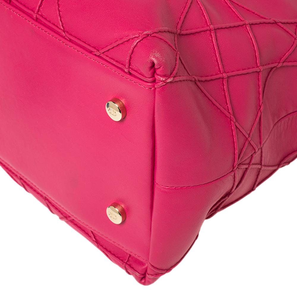 Women's Dior Fuchsia Cannage Quilted Leather Granville Tote