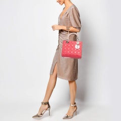 Dior Fuchsia/Grey Cannage Leather Medium Lady Dior Tote