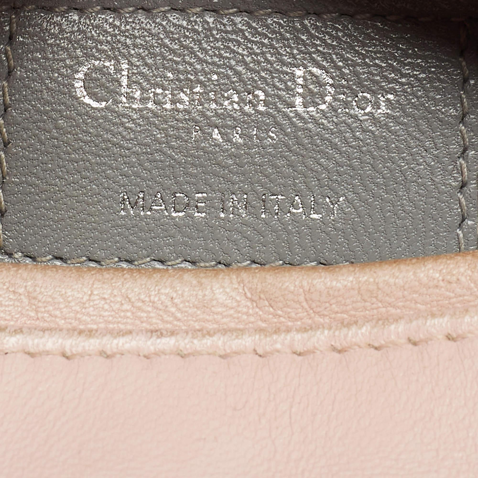 Dior Fuchsia/Grey Cannage Leather Medium Lady Dior Tote For Sale 1
