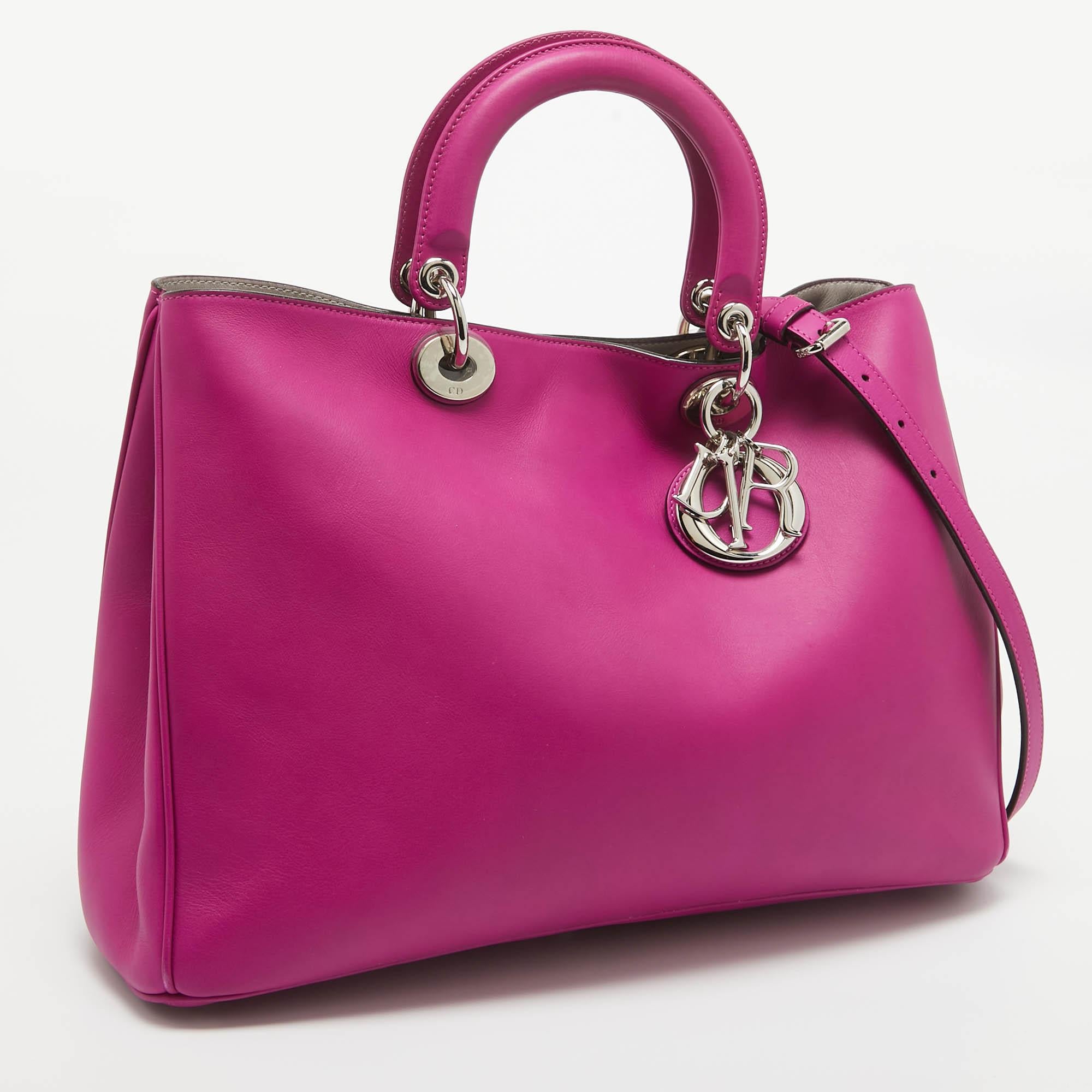 Pink Dior Fuchsia Leather Large Diorissimo Shopper Tote For Sale