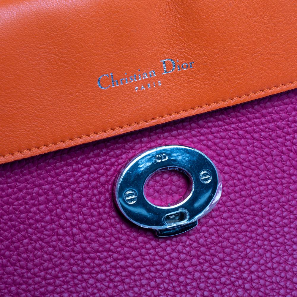 Dior Fuchsia Leather Small Be Dior Flap Top Handle Bag In Good Condition In Dubai, Al Qouz 2