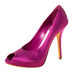 Dior Fuchsia Satin Peep Toe Platform Pump Size 38