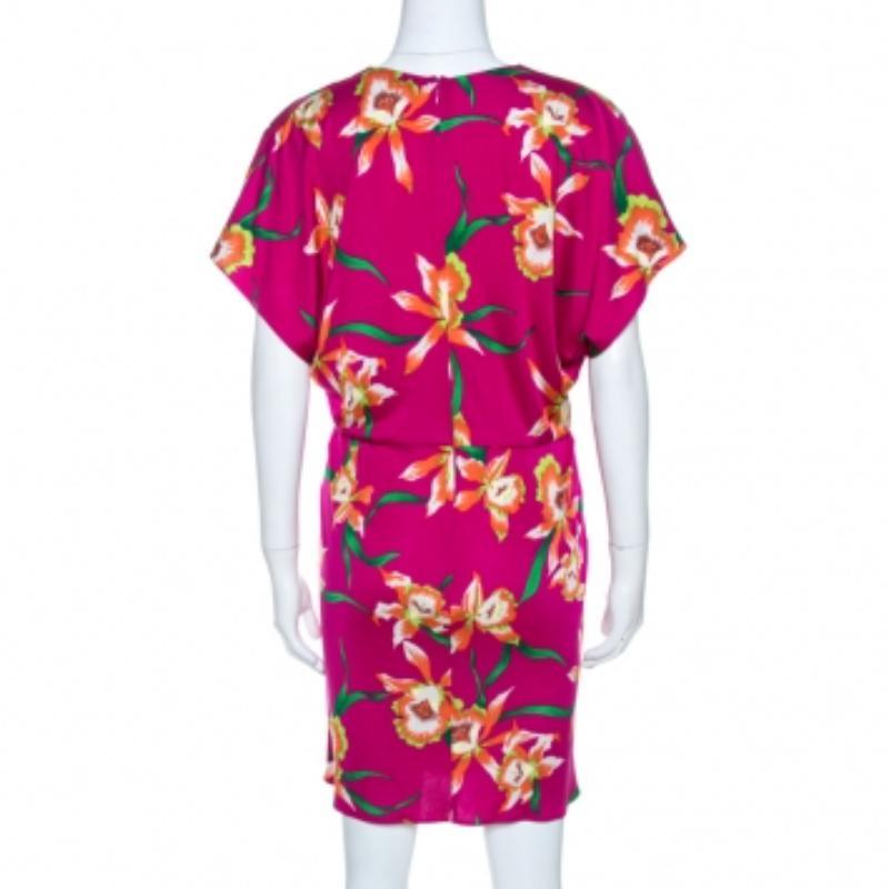 Rosso Dior Fuschia Floral Printed Silk Mini Dress L in vendita