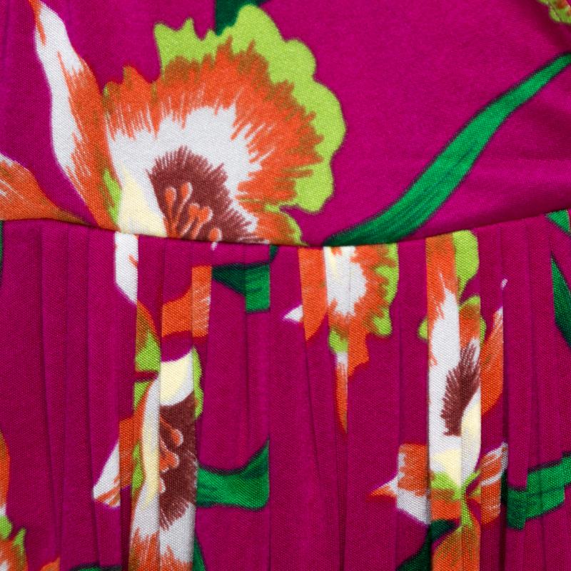 Dior Fuschia Floral Printed Silk Mini Dress L For Sale 1