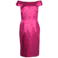 Dior Fuschia Pink Satin Boat Neck Sheath Dress XL