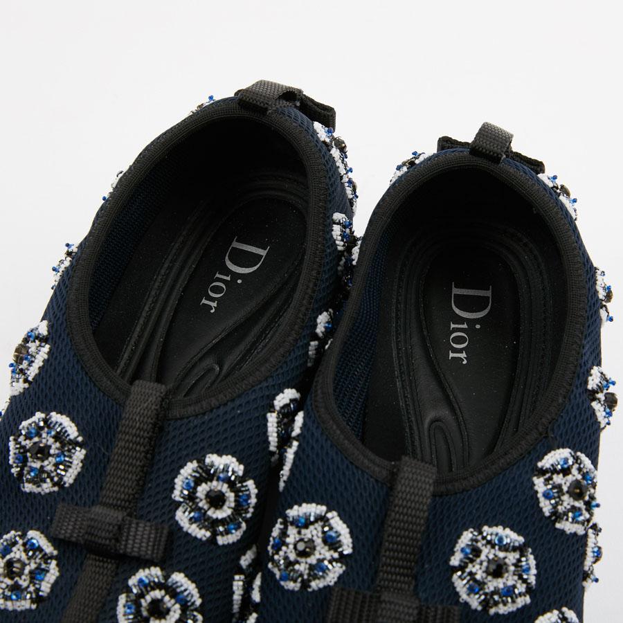 Black DIOR Fusion Sneakers By Raf Simmons in Dark Blue Canvas Size 38.5FR For Sale
