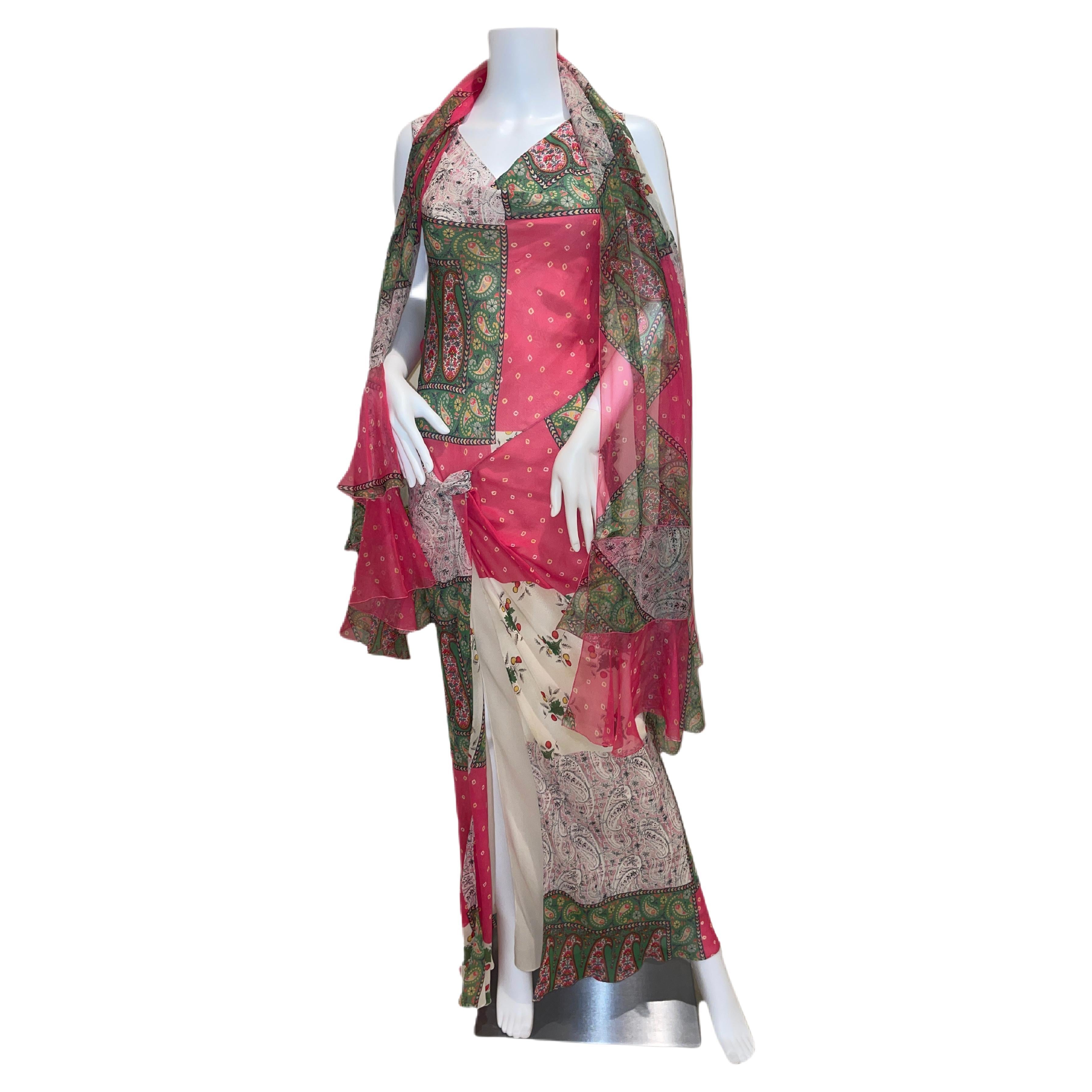 DIOR GALLIANO '04 gown ensemble paisley print maxi dress evening