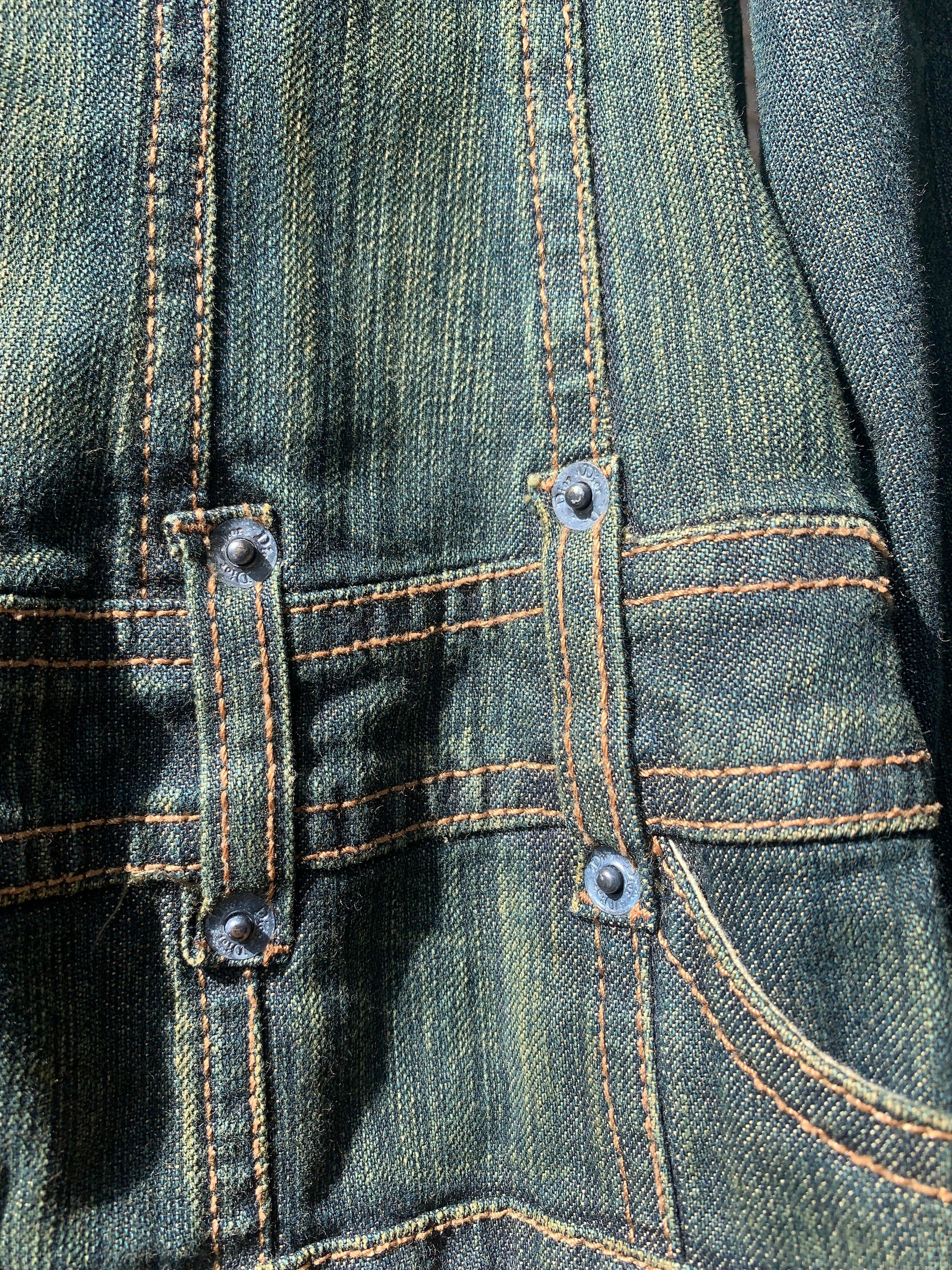 2006 SS Dior & Galliano  Laufsteg Lederbesatz Denim Vintage Mantel 2000s im Angebot 6