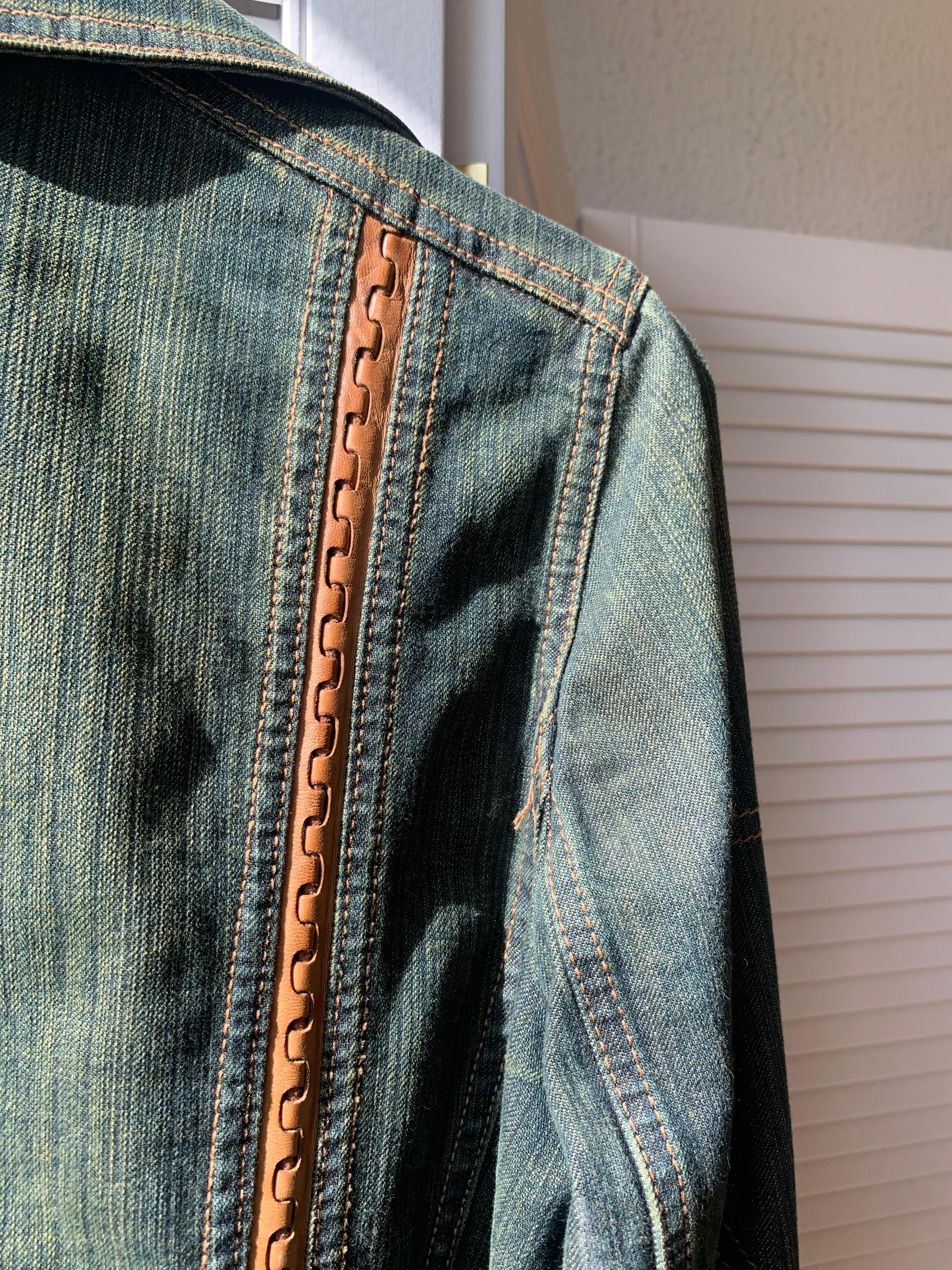 2006 SS Dior & Galliano  Laufsteg Lederbesatz Denim Vintage Mantel 2000s im Angebot 8