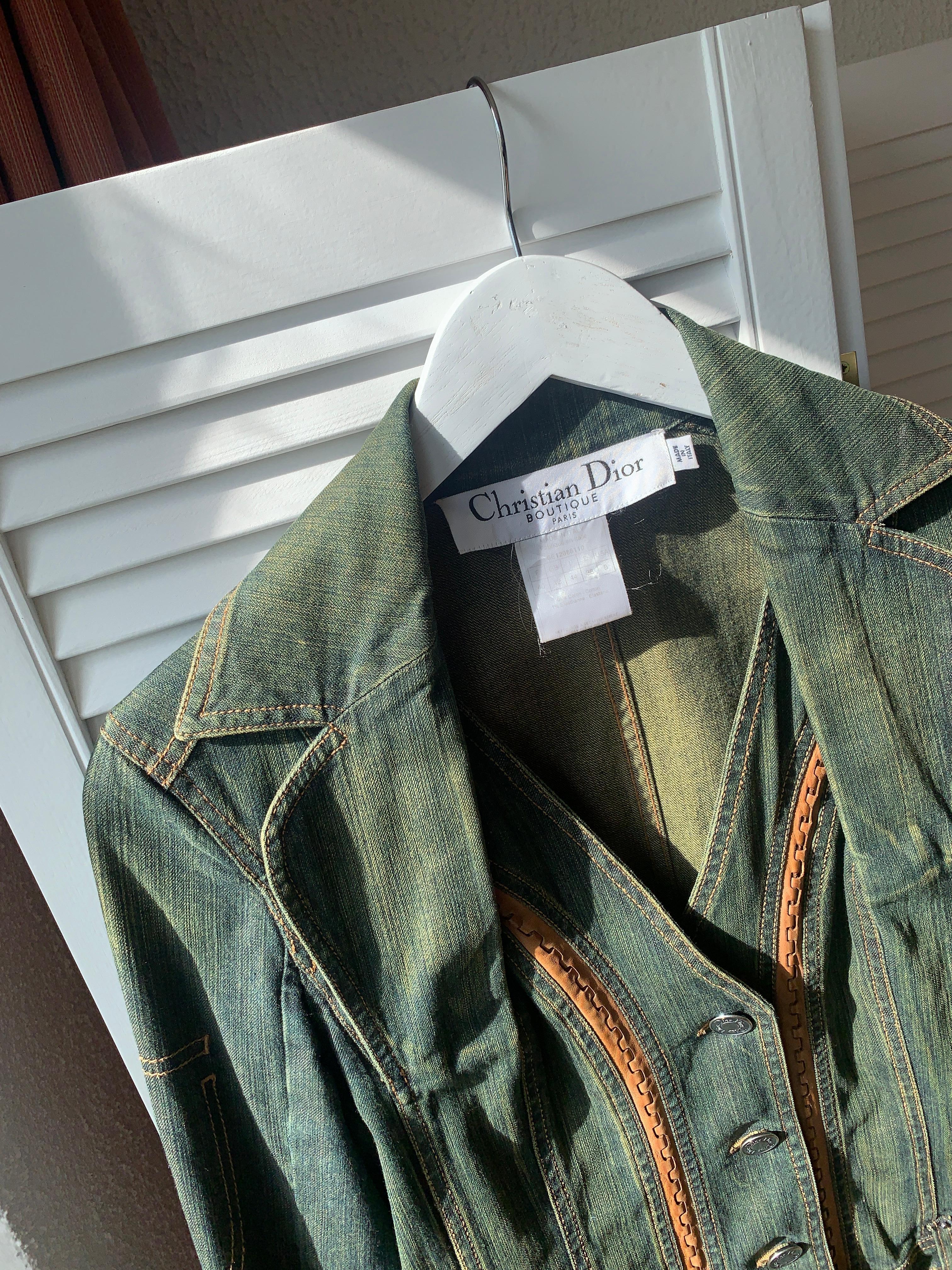 2006 SS Dior & Galliano  Laufsteg Lederbesatz Denim Vintage Mantel 2000s im Angebot 9
