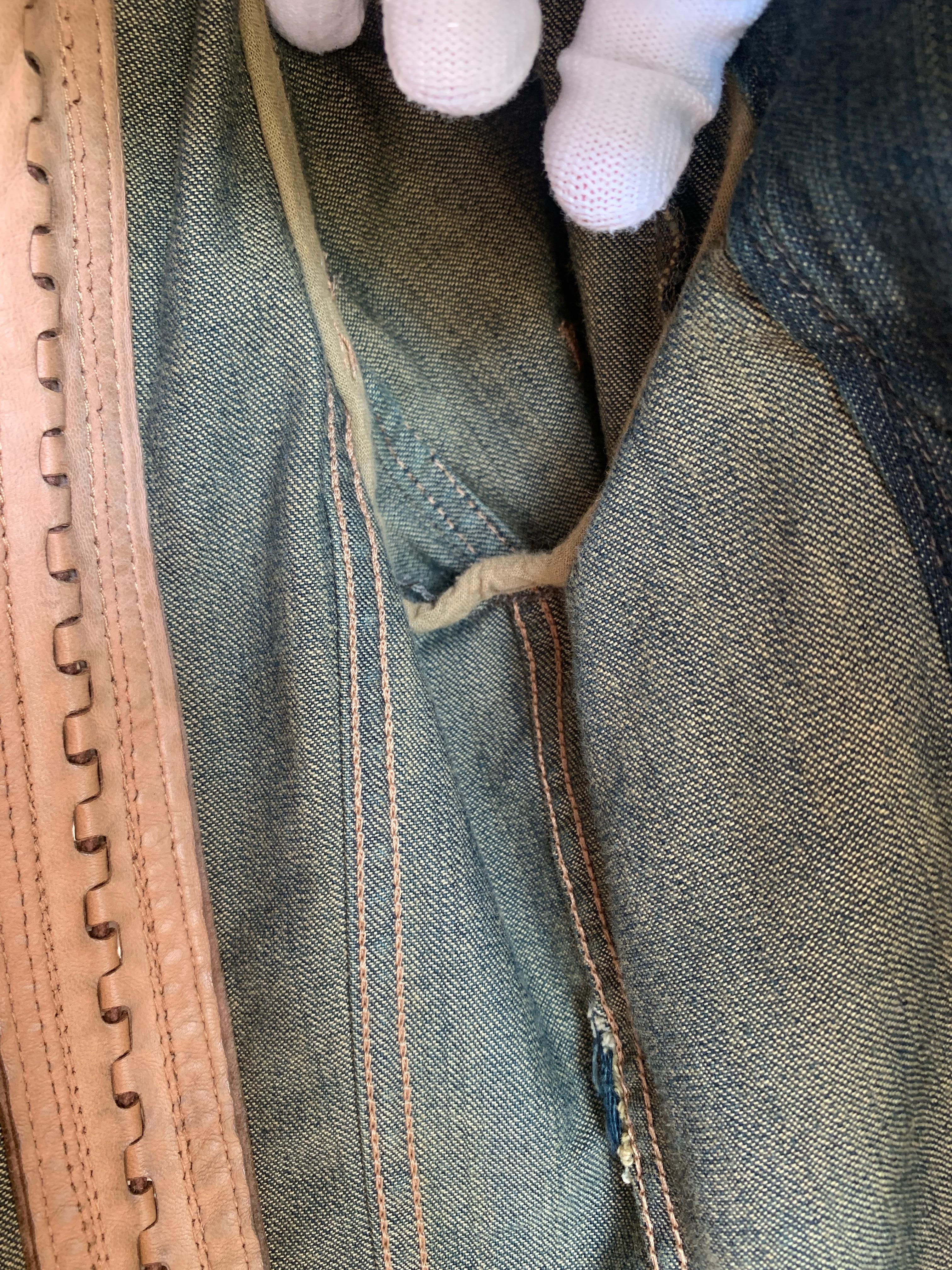 2006 SS Dior & Galliano  Laufsteg Lederbesatz Denim Vintage Mantel 2000s im Angebot 10