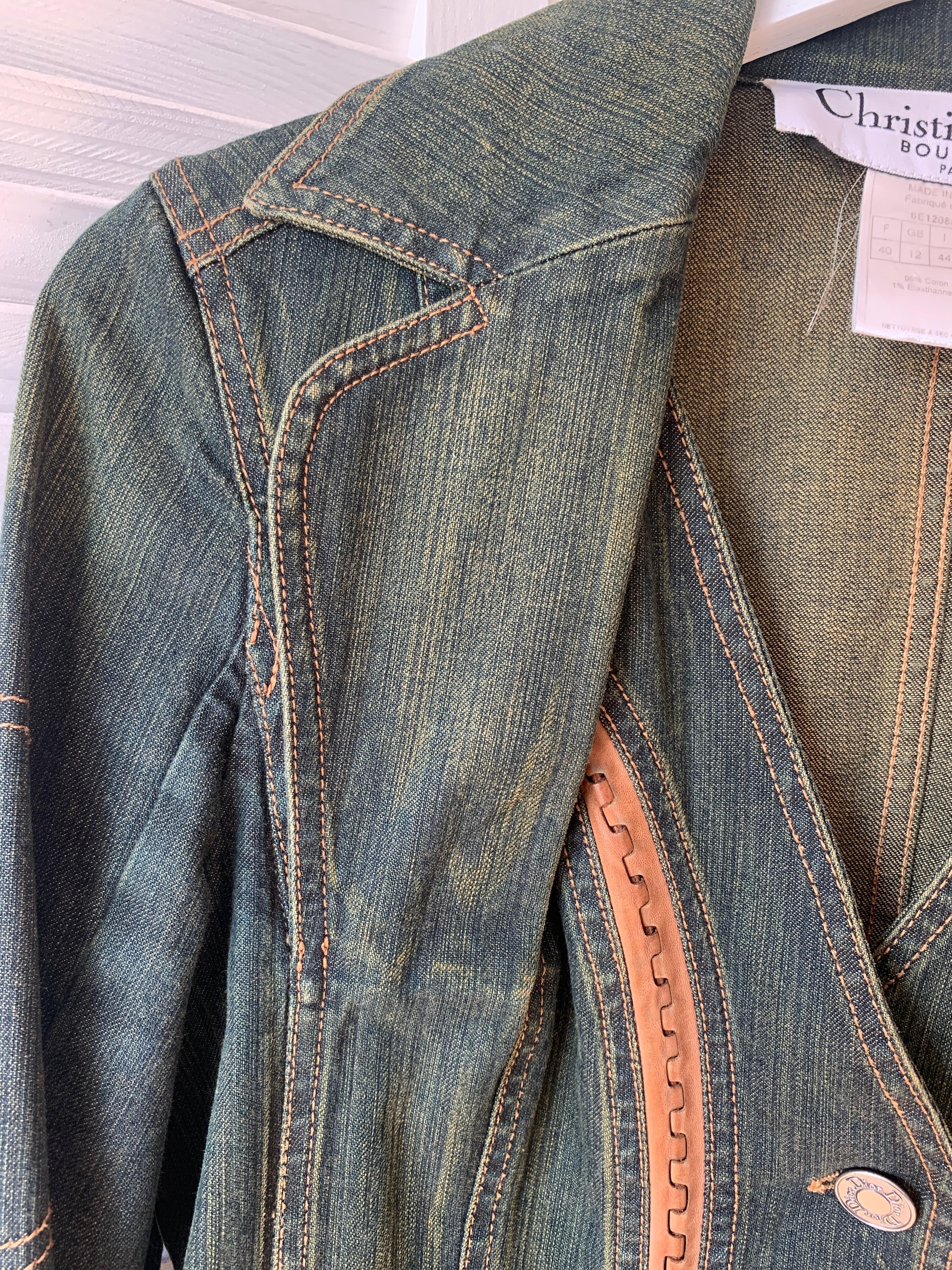 2006 SS Dior & Galliano  Laufsteg Lederbesatz Denim Vintage Mantel 2000s im Angebot 4