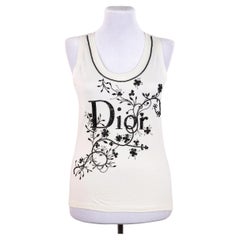 Haut vintage Dior Galliano 2006, blanc, double broderie, taille 40 FR 8 USA
