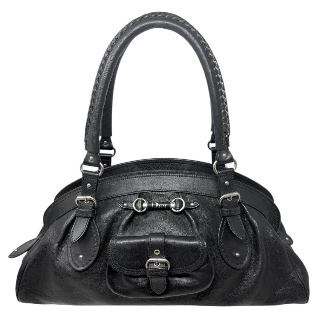 Dior Galliano 2006 Y2K Black Leather Logo Satchel Bag