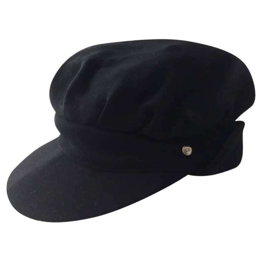 Dior Galliano 2010 Authentic Christian Dior Black Wool Logo CAP For Sale