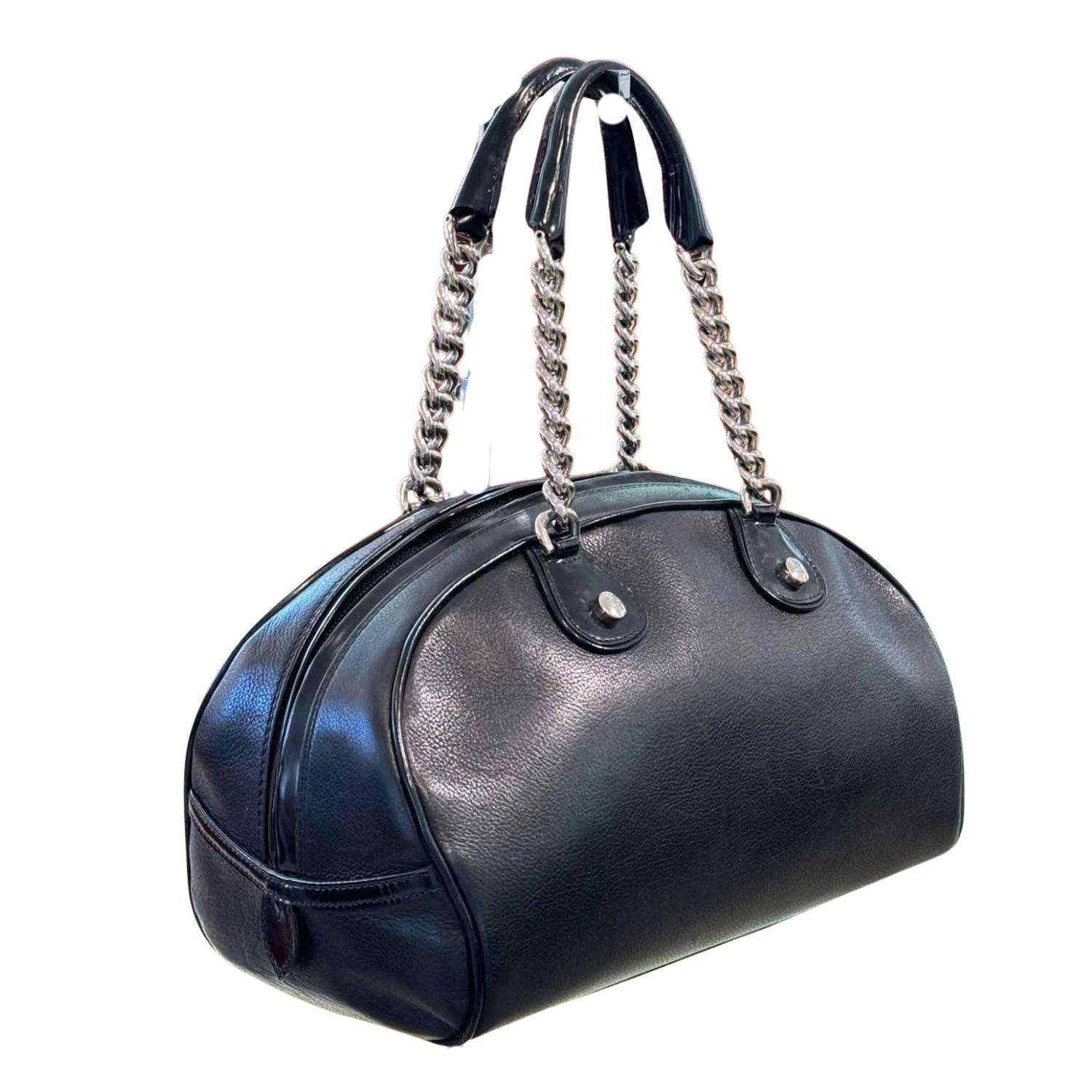 Dior Galliano Black Leather Chain Gambler Boston Bag In Good Condition For Sale In Montreal, Quebec
