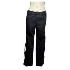 Dior Galliano Black Low-Rise Trousers Metal Logo Plate Back