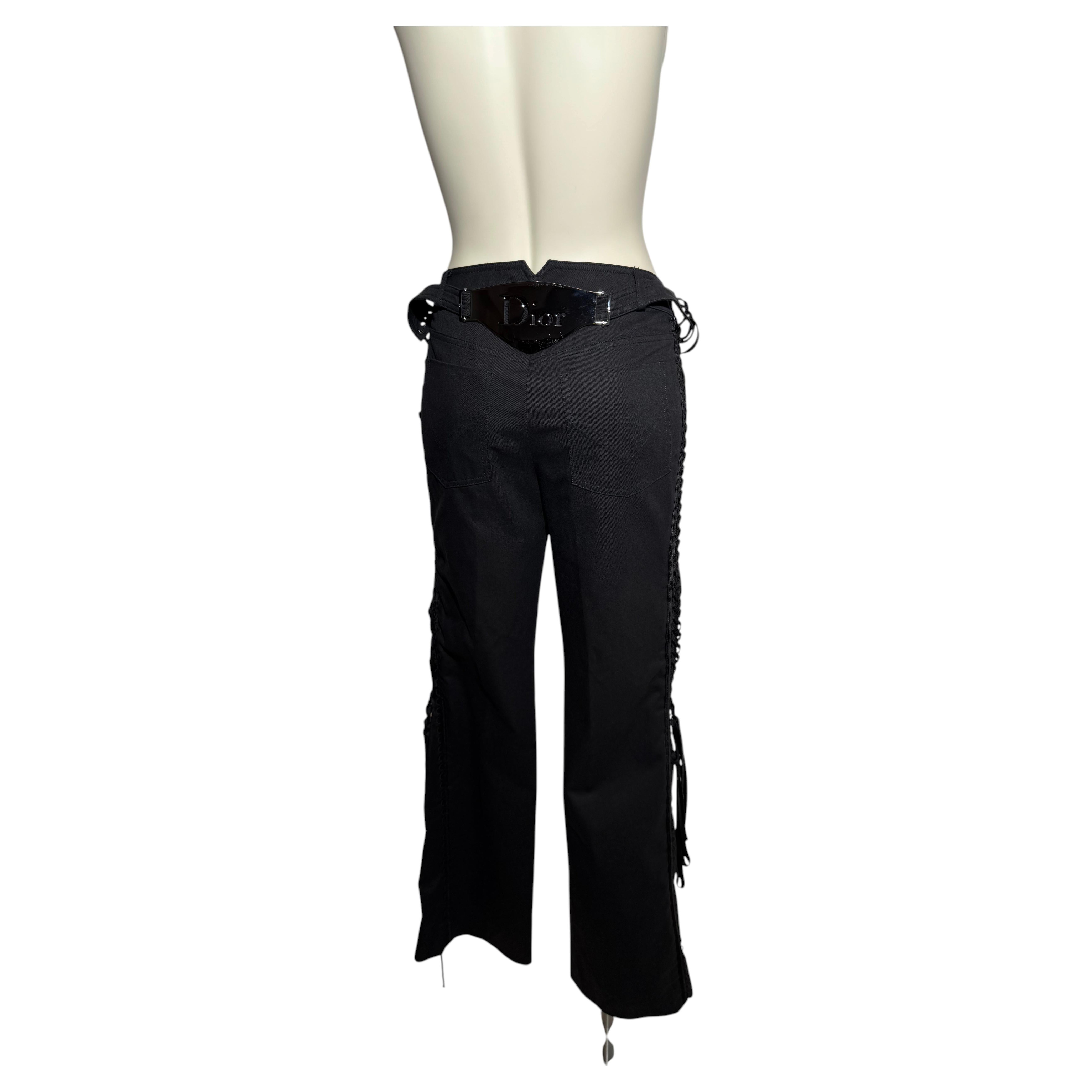 Dior Galliano Black Low-Rise Trousers Metal Logo Plate Back For