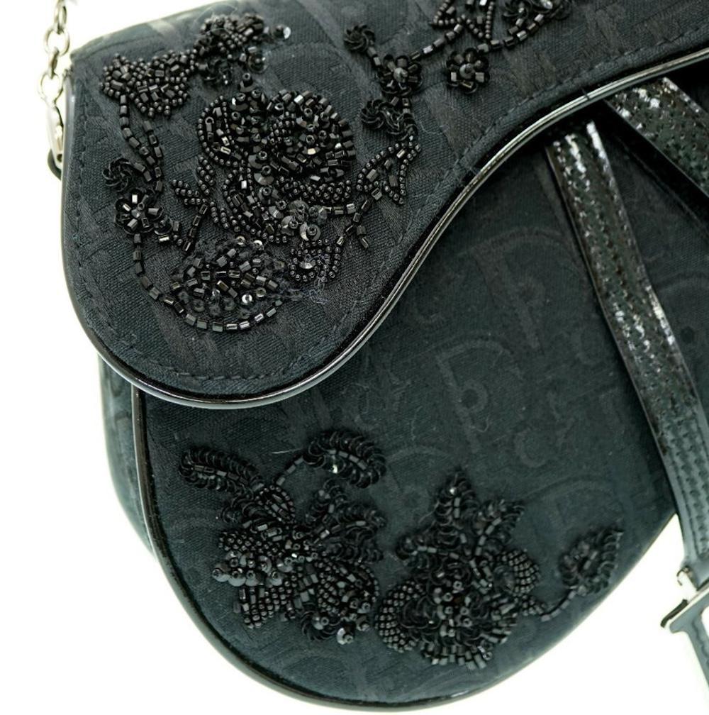 Christian Dior Galliano Mini bolso de nylon negro con cuentas florales Negro en venta