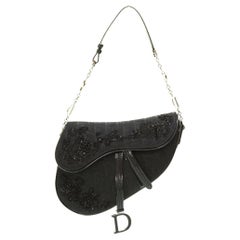 Christian Dior Galliano Black Nylon Floral Beaded Saddle Bag Mini