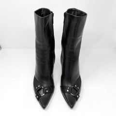 Dior Galliano Era Y2K Black Leather Mid Calf Stiletto Boots 41
