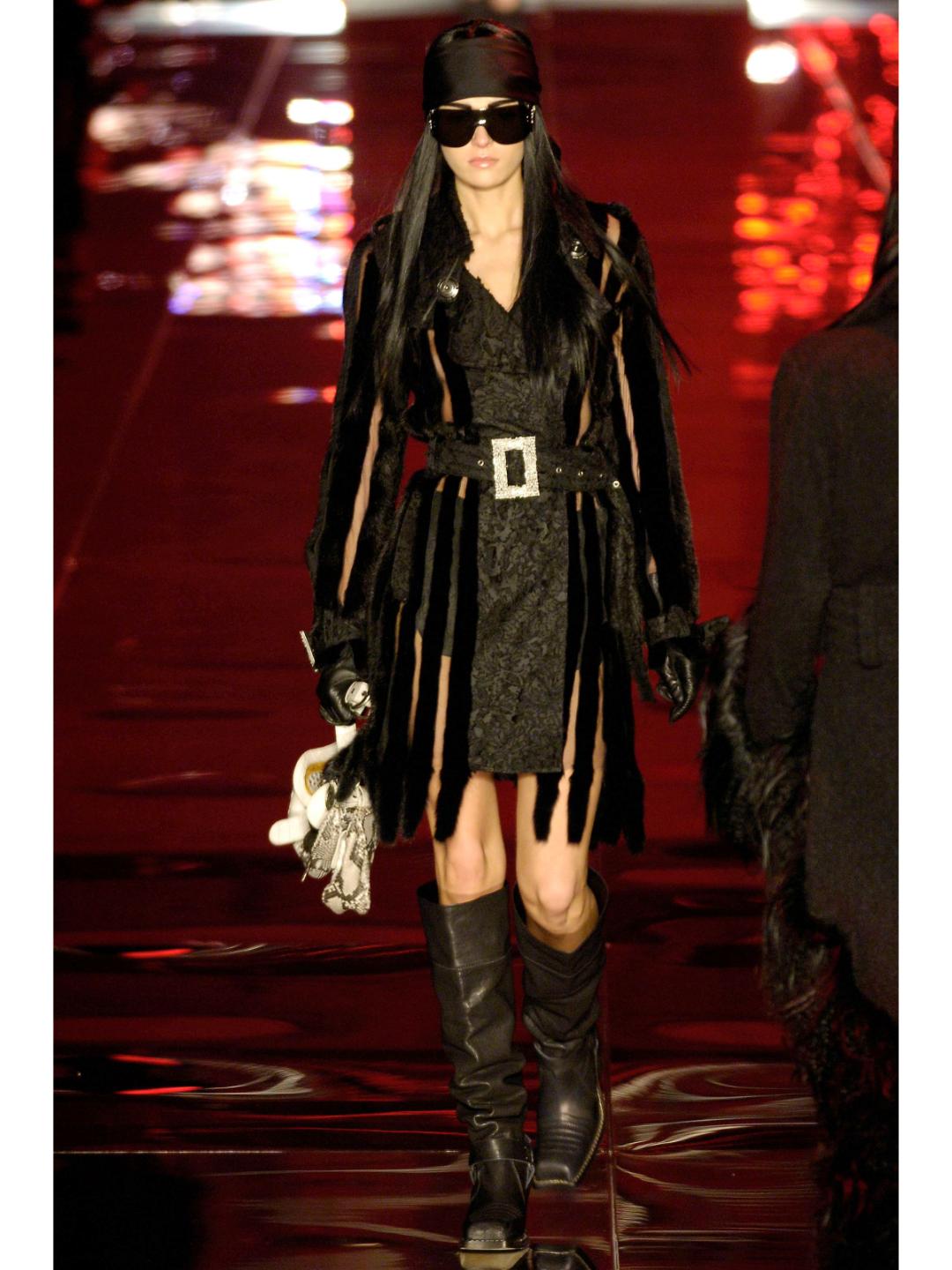 Dior Galliano FW 2006 Runway Black Leather Knee High Harness Boots