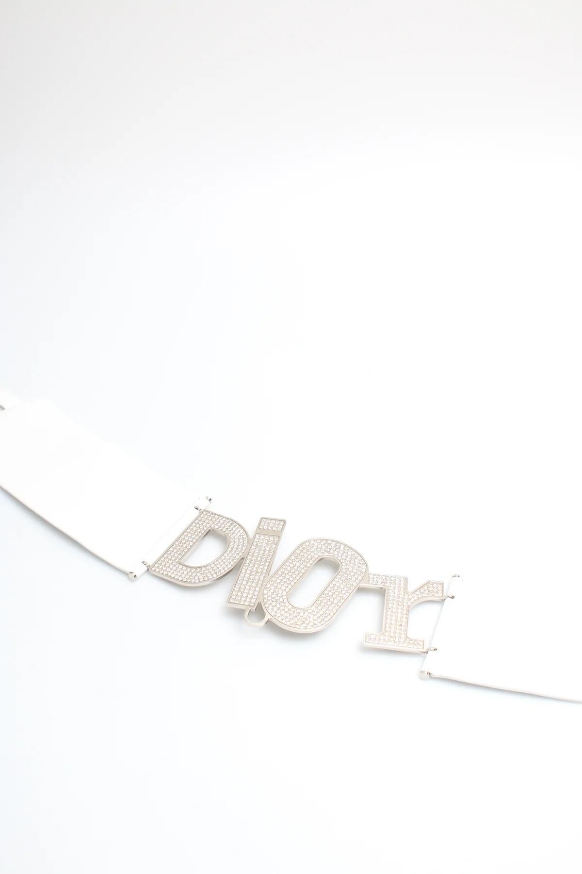 Christian Dior Galliano Swarovski Crystal Logo Belt White 3