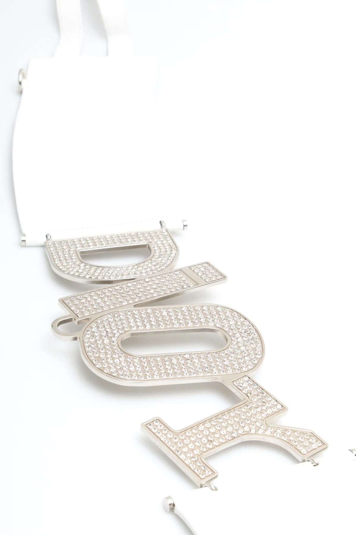 Christian Dior Galliano Swarovski Crystal Logo Belt White 1