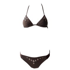 DIOR GALLIANO vintage Y2K brown gem bikini 2pc swim bathing suit