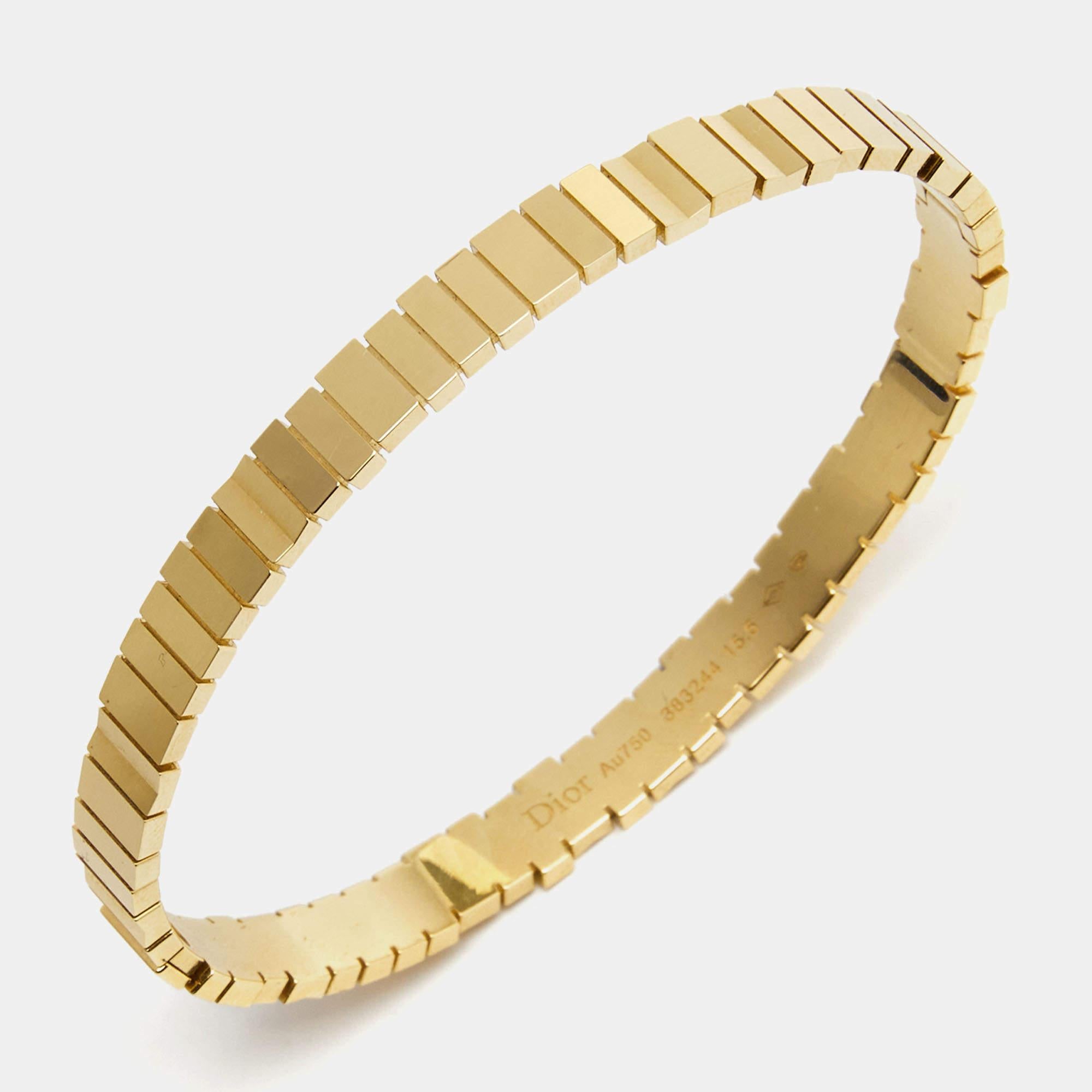 The Dior bracelet is a luxurious and elegant piece of jewelry. Crafted with meticulous attention to detail, this piece features a bangle made of exquisite 18k yellow gold. Its sleek design and timeless appeal make it a perfect accessory for any