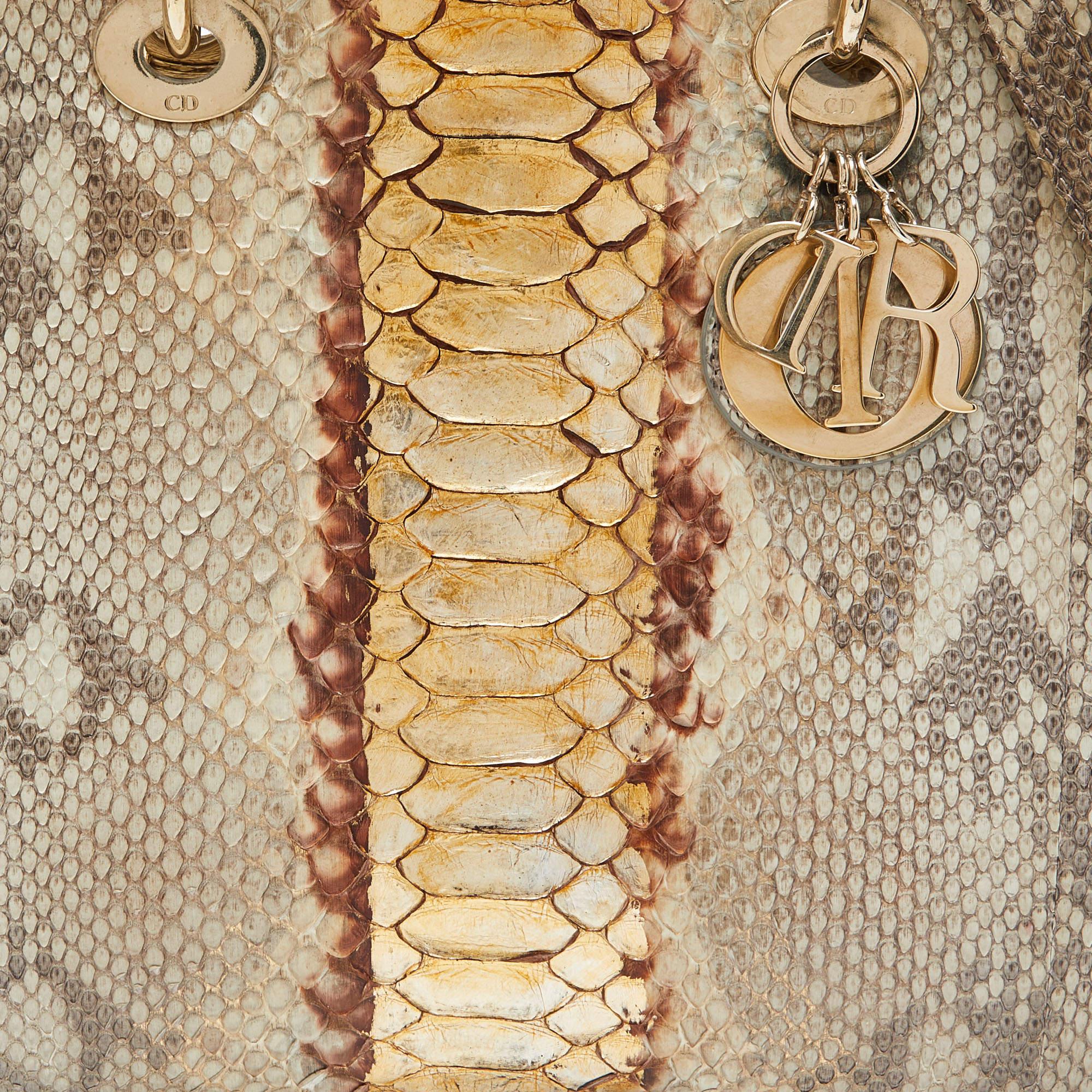 Dior Gold/Beige Python Large Lady Dior Tote 8