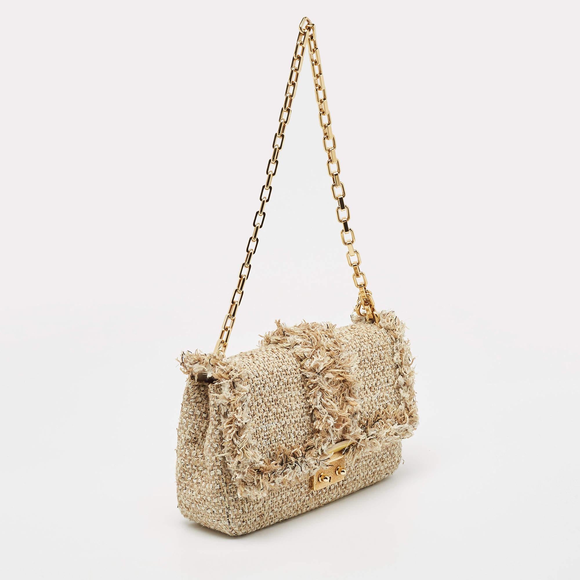 Women's Dior Gold/Beige Tweed Medium Miss Dior Flap Bag