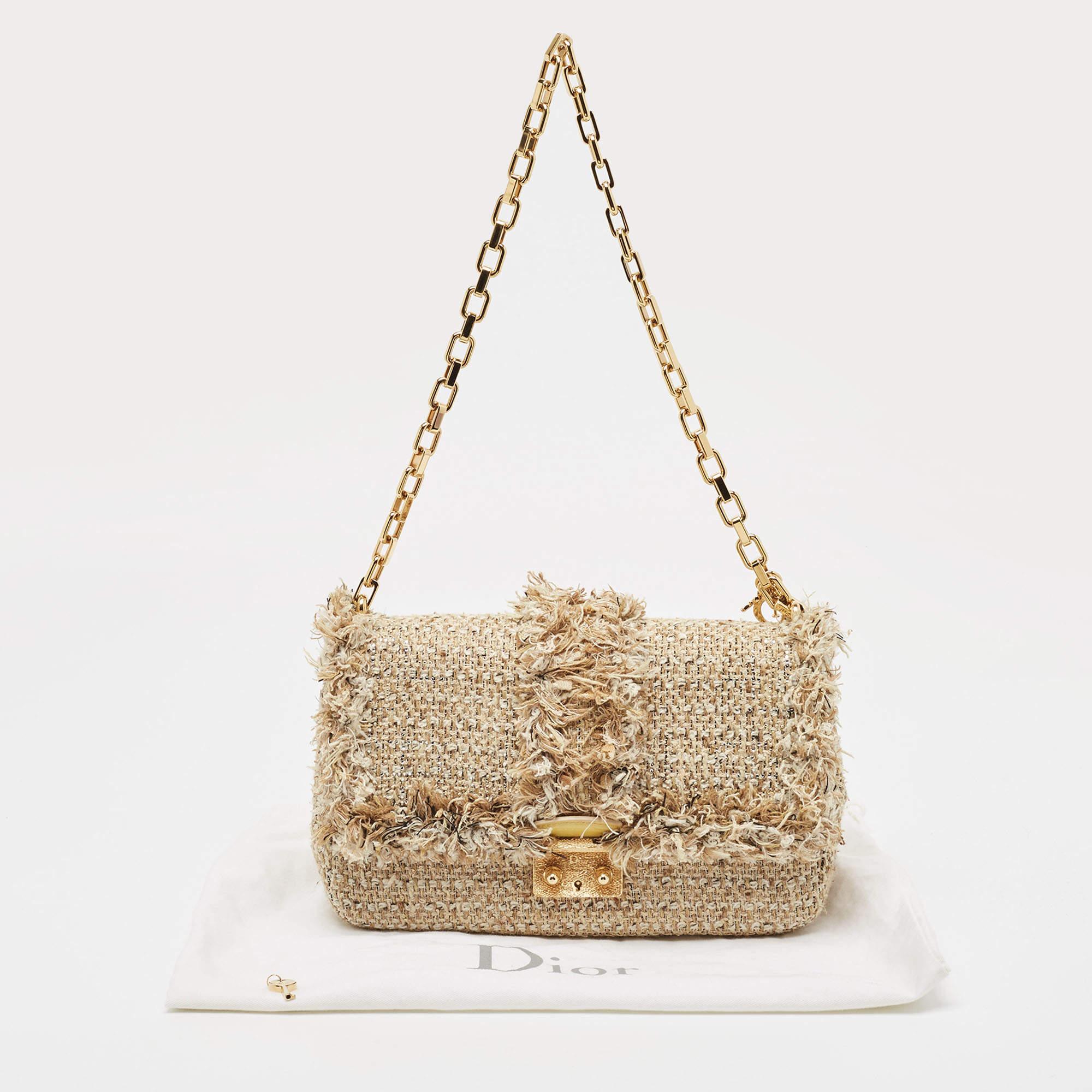 Dior Gold/Beige Tweed Medium Miss Dior Flap Bag 2