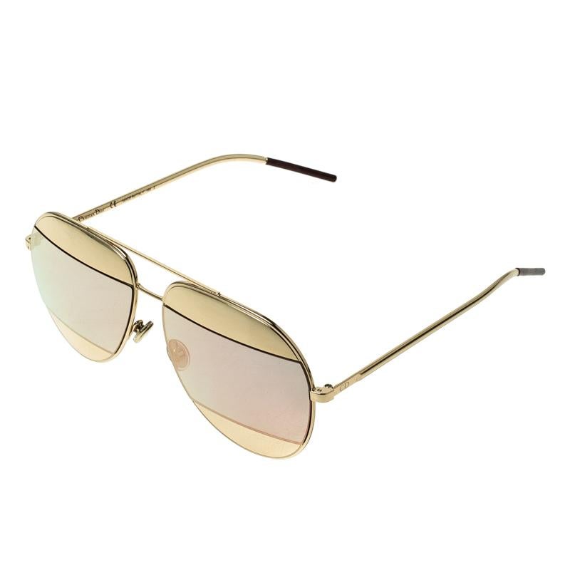 Dior Gold/Black Pink Mirrored 0000J Split1 Aviator Sunglasses In Good Condition In Dubai, Al Qouz 2