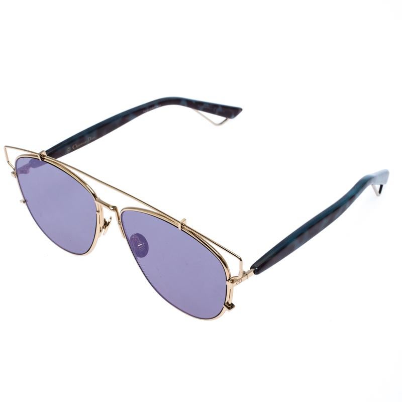 Gray Dior Gold/Blue Technologic Aviator Sunglasses