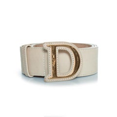 Dior, gold buckled D belt with beige leather