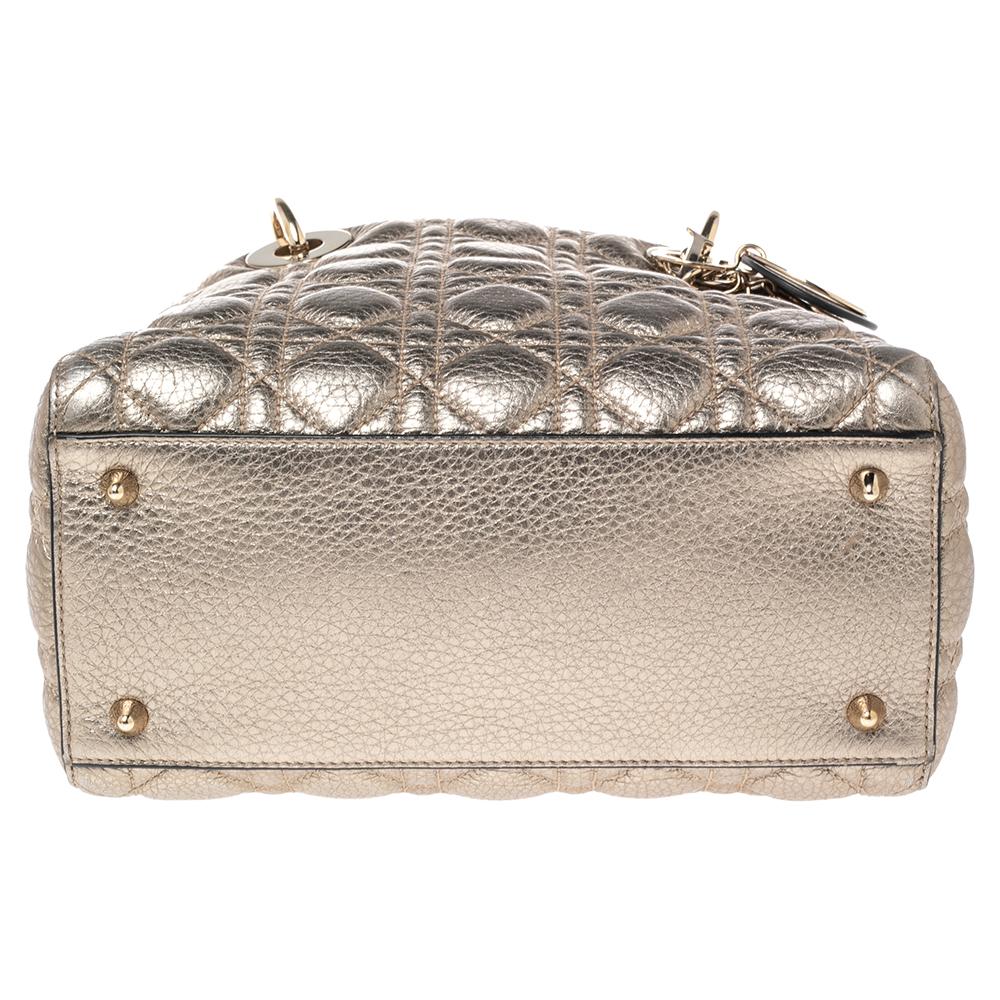 De las mujeres Dior Cannage Dorado Piel Lady Dior Tote Mediano