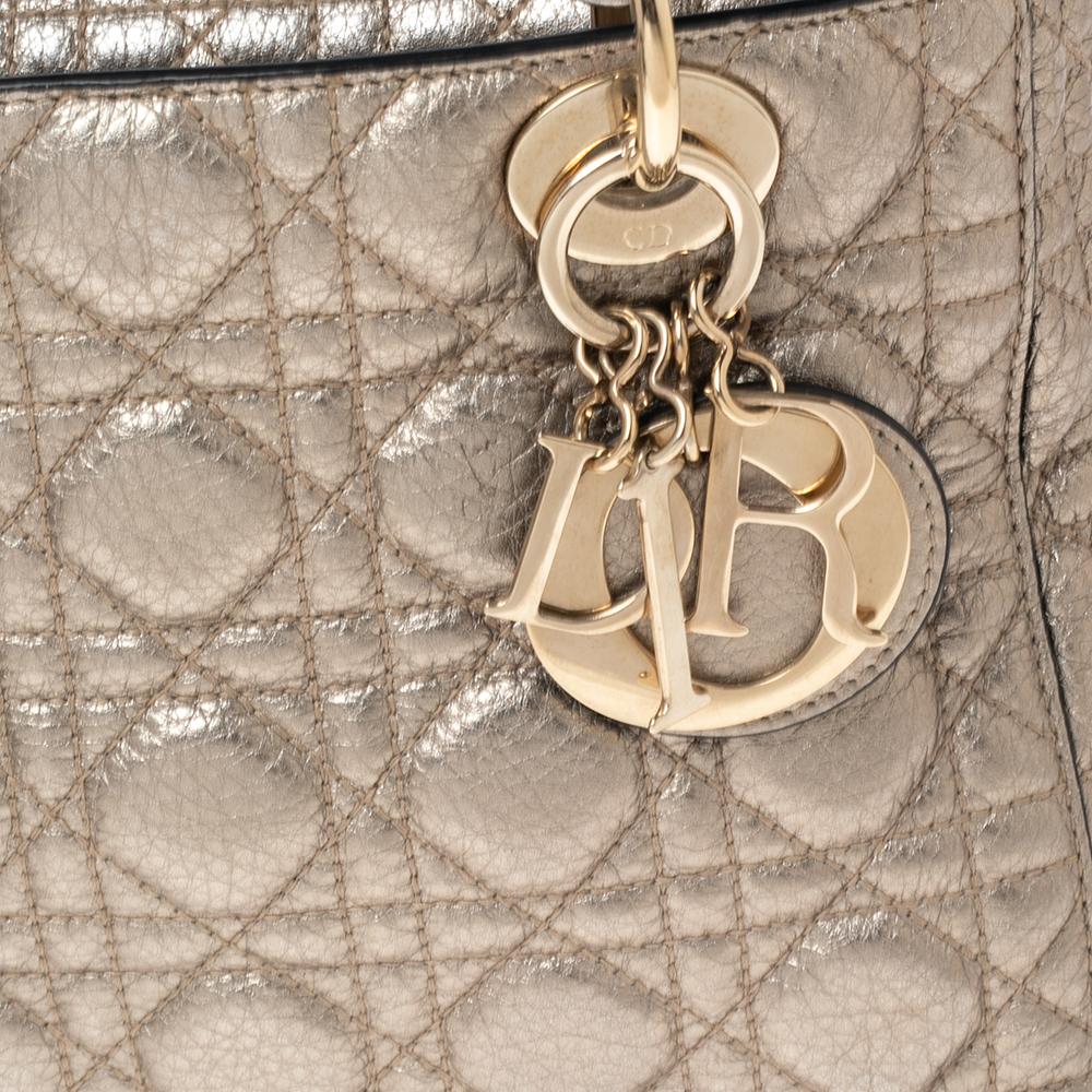 Women's Dior Gold Cannage Leather Medium Lady Dior Tote