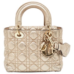 Dior Gold Cannage Leather Small Soft Lady Dior Tote