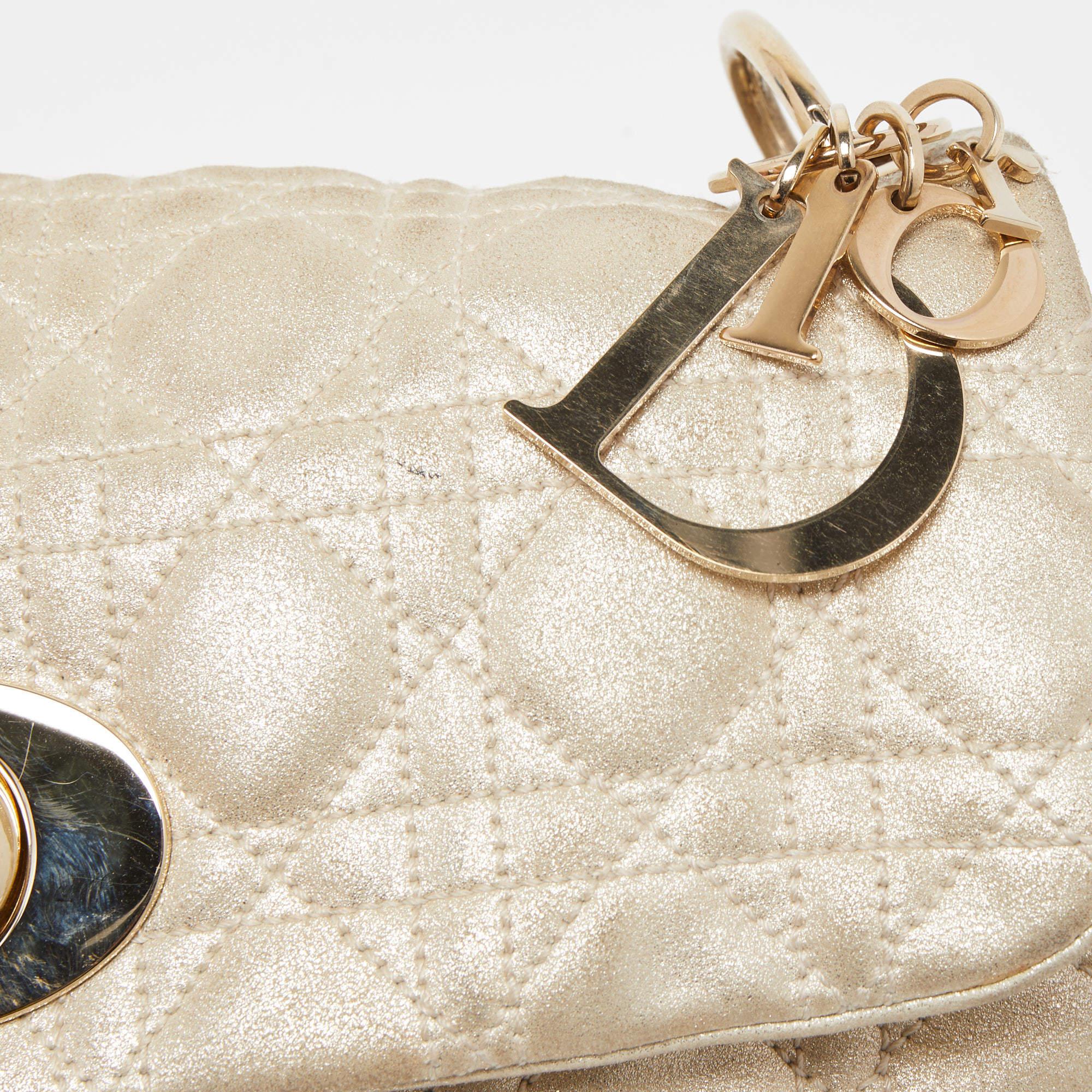 Dior Gold Cannage Quilted Leather Rendezvous Shoulder Bag For Sale at