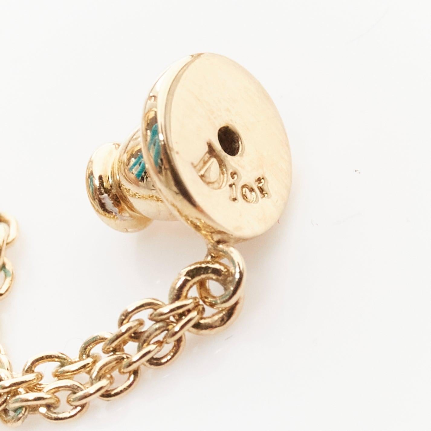 DIOR gold CD logo crystal pave hoop pearl pin drop stud earrings pair 2