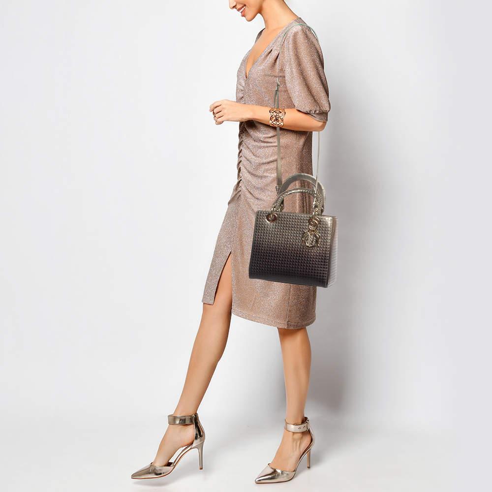 Dior Gold/Dark Brown Microcannage Patent Leather Medium Lady Dior Tote 5